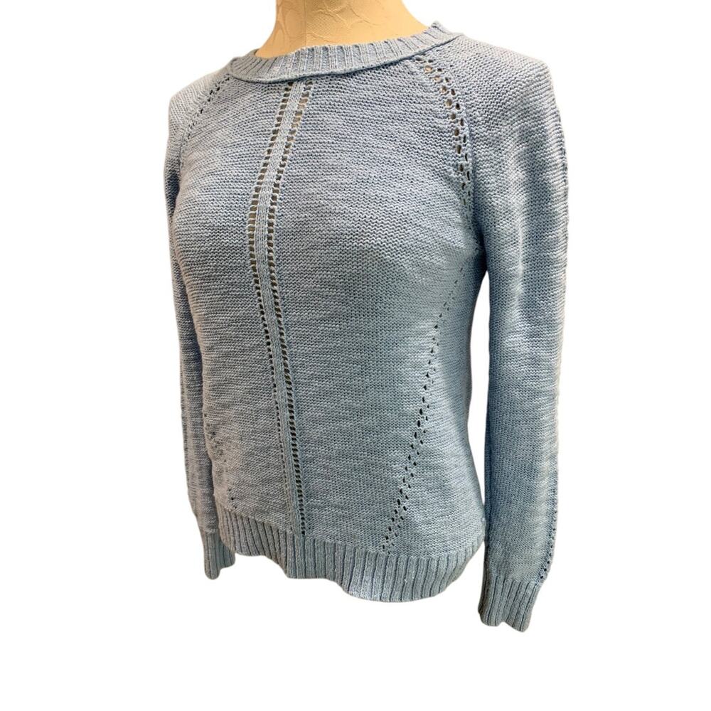 XS‎ Loft Womens Blue Cotton Blend Sweater Open Knit Detail
